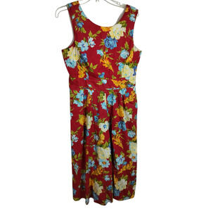 3538)Vtg Classics by Carol Anderson Sleeveless Red Yellow Floral  Sundress Sz 14